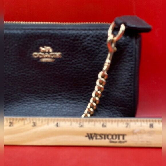Coach Large Wristlet Black Pebbled Leather Gold Chain 7 X 5” - Picture 7 of 8